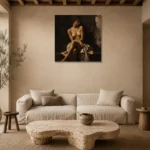 Seated Shadow Figure Study Classical Nude Wall Art Canvas Print presented in a sophisticated home setting
