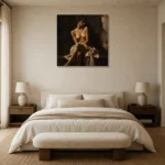 Seated Shadow Figure Study Classical Nude Wall Art Canvas Print showcased in an elegant minimalist interior