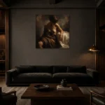 Shadowed Drapery Figure Study Classical Nude Wall Art Canvas Print shown in a warm modern interior