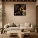 Shadowed Drapery Figure Study Classical Nude Wall Art Canvas Print presented in a sophisticated home setting