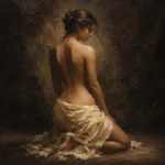 Kneeling Draped Figure Study Classical Nude Wall Art Canvas Print