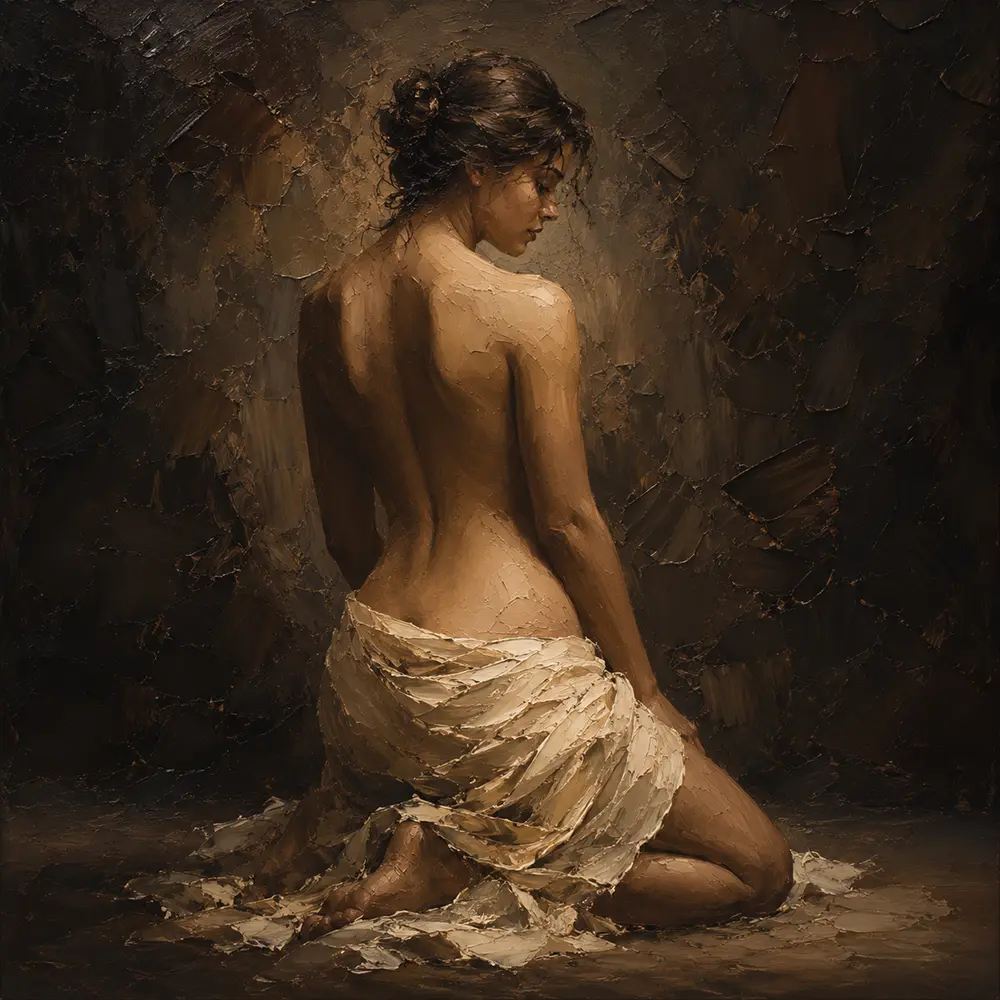Kneeling Draped Figure Study Classical Nude Wall Art Canvas Print