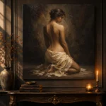 Kneeling Draped Figure Study Classical Nude Wall Art Canvas Print - Image 3