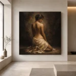 Kneeling Draped Figure Study Classical Nude Wall Art Canvas Print - Image 5