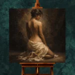 Kneeling Draped Figure Study Classical Nude Wall Art Canvas Print - Image 12