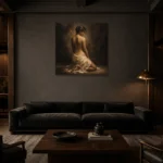 Kneeling Draped Figure Study Classical Nude Wall Art Canvas Print shown in a warm modern interior