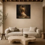 Kneeling Draped Figure Study Classical Nude Wall Art Canvas Print presented in a sophisticated home setting