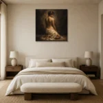 Kneeling Draped Figure Study Classical Nude Wall Art Canvas Print showcased in an elegant minimalist interior