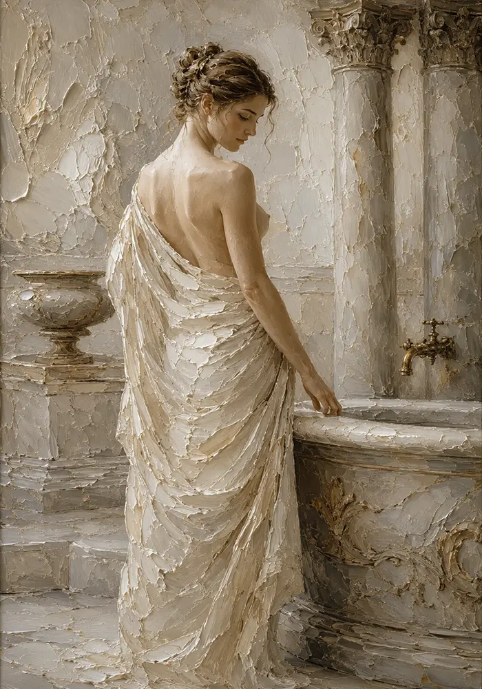 Marble Bath Scene Classical Nude Wall Art Canvas Print