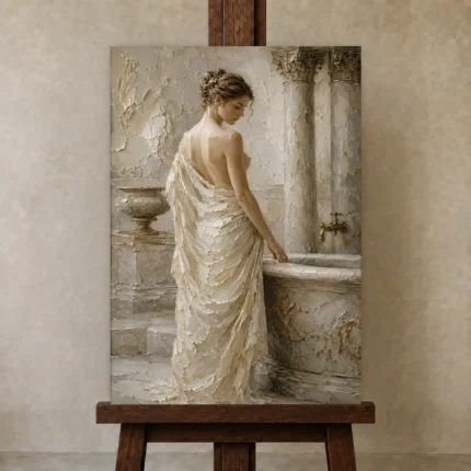 Marble Bath Scene Classical Nude Wall Art Canvas Print shown in Studio Easel