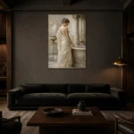 Marble Bath Scene Classical Nude Wall Art Canvas Print shown in a warm modern interior