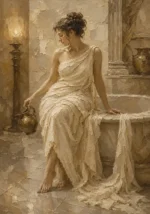 Seated Bath Muse Classical Nude Wall Art Canvas Print