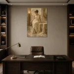 Seated Bath Muse Classical Nude Wall Art Canvas Print displayed in a contemporary gallery-inspired room