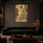 Seated Bath Muse Classical Nude Wall Art Canvas Print shown in a warm modern interior