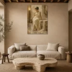 Seated Bath Muse Classical Nude Wall Art Canvas Print presented in a sophisticated home setting