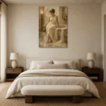 Seated Bath Muse Classical Nude Wall Art Canvas Print showcased in an elegant minimalist interior