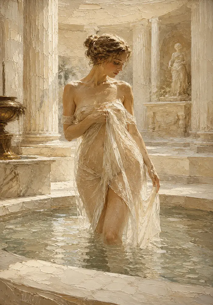 Sunlit Roman Bath Classical Nude Wall Art Canvas Print