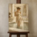 Sunlit Roman Bath Classical Nude Wall Art Canvas Print displayed on a studio easel