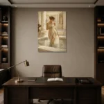 Sunlit Roman Bath Classical Nude Wall Art Canvas Print displayed in a contemporary gallery-inspired room
