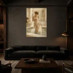 Sunlit Roman Bath Classical Nude Wall Art Canvas Print shown in a warm modern interior