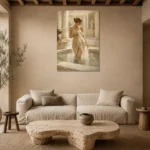 Sunlit Roman Bath Classical Nude Wall Art Canvas Print presented in a sophisticated home setting