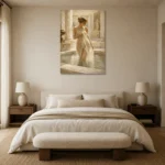 Sunlit Roman Bath Classical Nude Wall Art Canvas Print showcased in an elegant minimalist interior