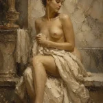 Seated Marble Bath Classical Nude Wall Art Canvas Print