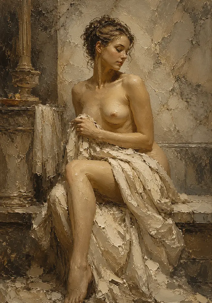 Seated Marble Bath Classical Nude Wall Art Canvas Print