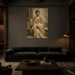 Seated Marble Bath Classical Nude Wall Art Canvas Print shown in a warm modern interior