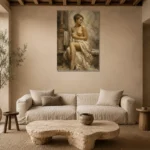 Seated Marble Bath Classical Nude Wall Art Canvas Print presented in a sophisticated home setting