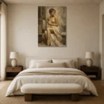 Seated Marble Bath Classical Nude Wall Art Canvas Print showcased in an elegant minimalist interior