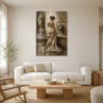Lion Fountain Bath Classical Nude Wall Art Canvas Print styled in a refined neutral interior