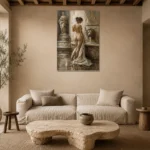 Lion Fountain Bath Classical Nude Wall Art Canvas Print presented in a sophisticated home setting