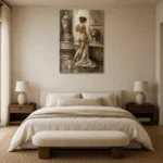 Lion Fountain Bath Classical Nude Wall Art Canvas Print showcased in an elegant minimalist interior