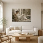 Reclining Bath Muse Classical Nude Wall Art Canvas Print styled in a refined neutral interior