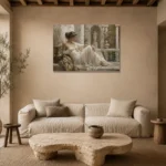 Reclining Bath Muse Classical Nude Wall Art Canvas Print presented in a sophisticated home setting