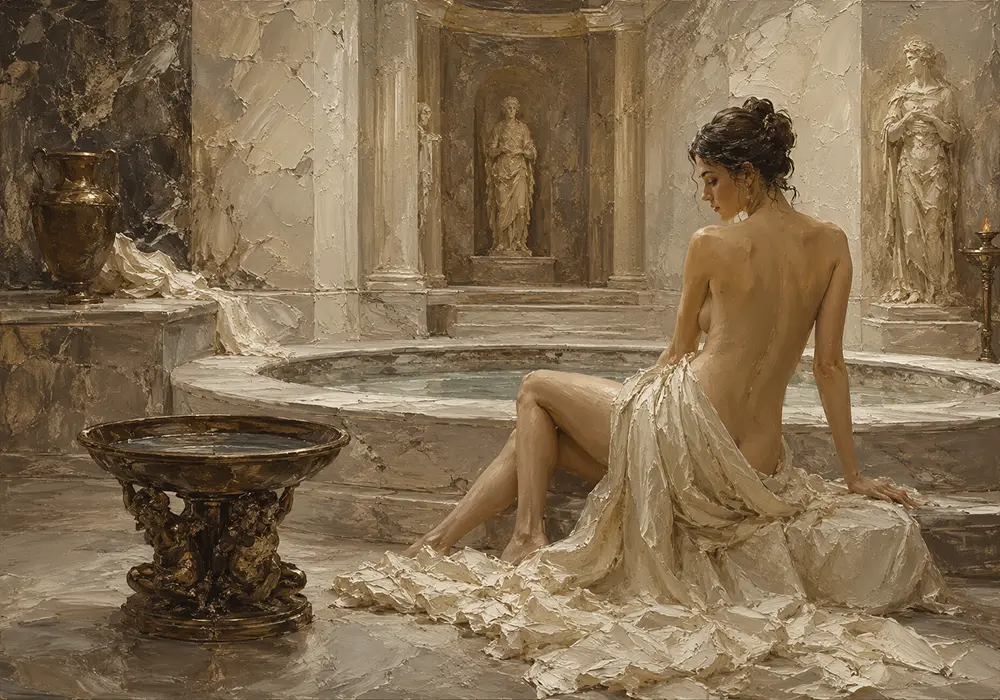 Roman Bath Reflection Classical Nude Wall Art Canvas Print