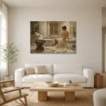 Roman Bath Reflection Classical Nude Wall Art Canvas Print styled in a refined neutral interior