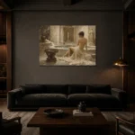 Roman Bath Reflection Classical Nude Wall Art Canvas Print shown in a warm modern interior