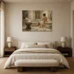 Roman Bath Reflection Classical Nude Wall Art Canvas Print showcased in an elegant minimalist interior