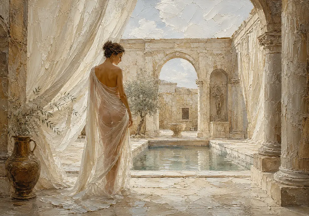Open Air Roman Bath Classical Nude Wall Art Canvas Print