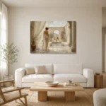 Open Air Roman Bath Classical Nude Wall Art Canvas Print styled in a refined neutral interior