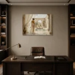 Open Air Roman Bath Classical Nude Wall Art Canvas Print displayed in a contemporary gallery-inspired room