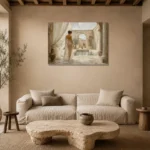 Open Air Roman Bath Classical Nude Wall Art Canvas Print presented in a sophisticated home setting