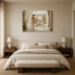 Open Air Roman Bath Classical Nude Wall Art Canvas Print showcased in an elegant minimalist interior