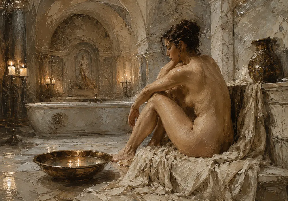Candlelit Bath Chamber Classical Nude Wall Art Canvas Print