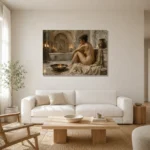 Candlelit Bath Chamber Classical Nude Wall Art Canvas Print styled in a refined neutral interior