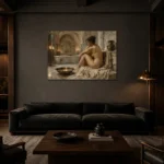 Candlelit Bath Chamber Classical Nude Wall Art Canvas Print shown in a warm modern interior