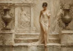 Descending Bath Muse Classical Nude Wall Art Canvas Print