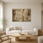 Descending Bath Muse Classical Nude Wall Art Canvas Print styled in a refined neutral interior